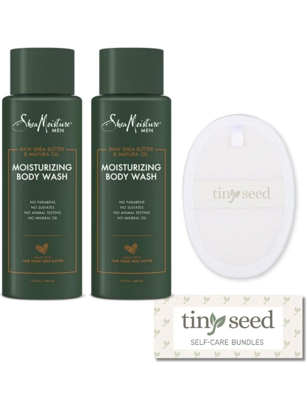 Moisturizing Shea Body Wash & Mafura Oil Cleanser - 2 Pack with Loofah Scrubber